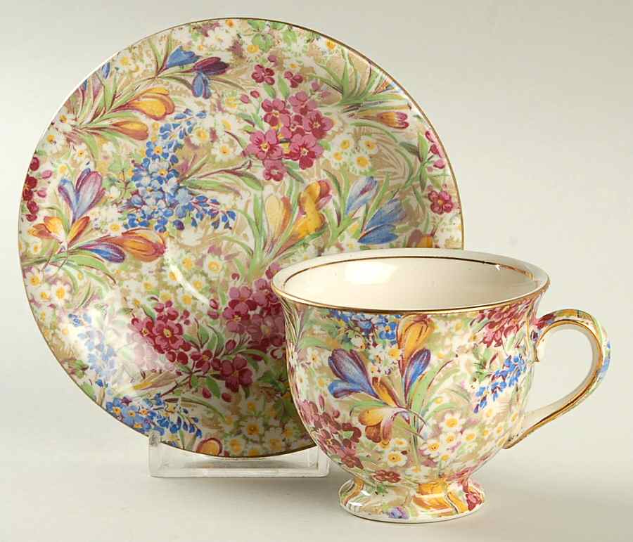 Crocus White Footed Demitasse Cup & Saucer Set by Royal Winton-1