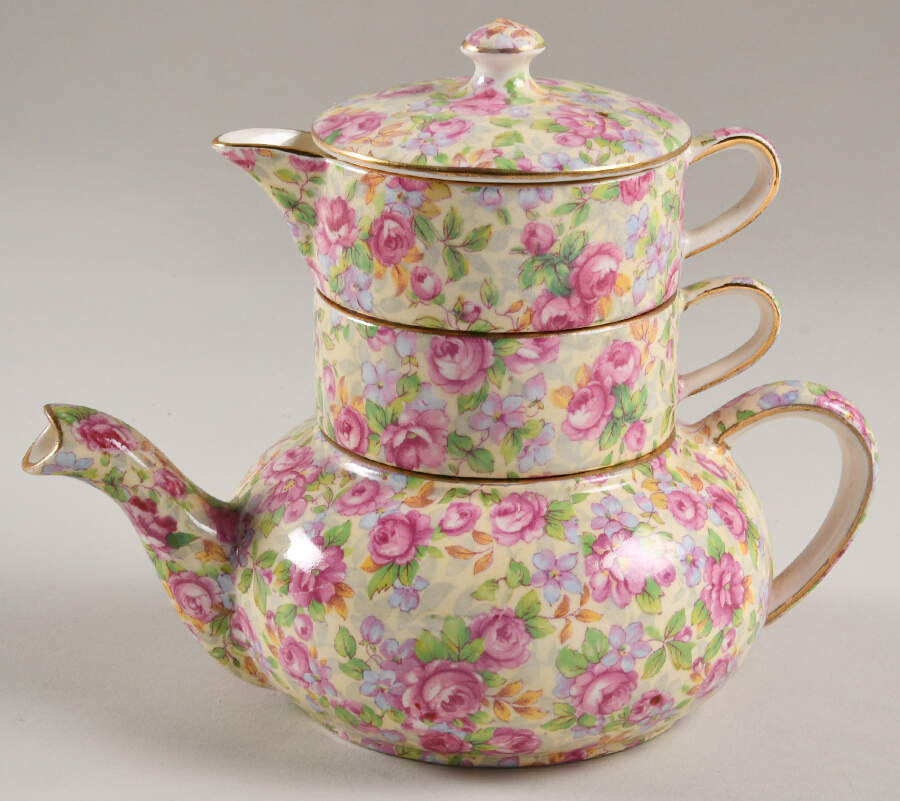English Rose Mini Teapot Stacking Set (Creamer, Sugar) by Royal Winton-1