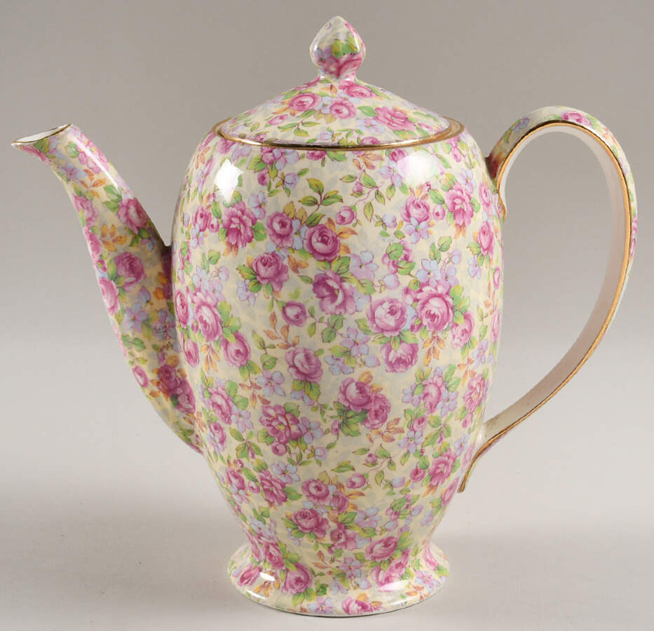 English Rose Albans Shape Coffee Pot & Lid by Royal Winton-1