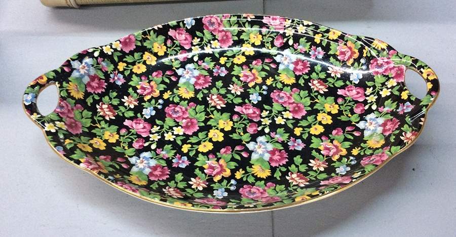Esther Handled Malta Shape Oval Tray by Royal Winton-1