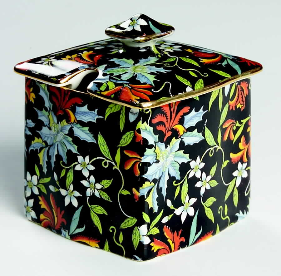 Fireglow (Black Background) Jam/Jelly & Lid by Royal Winton-1
