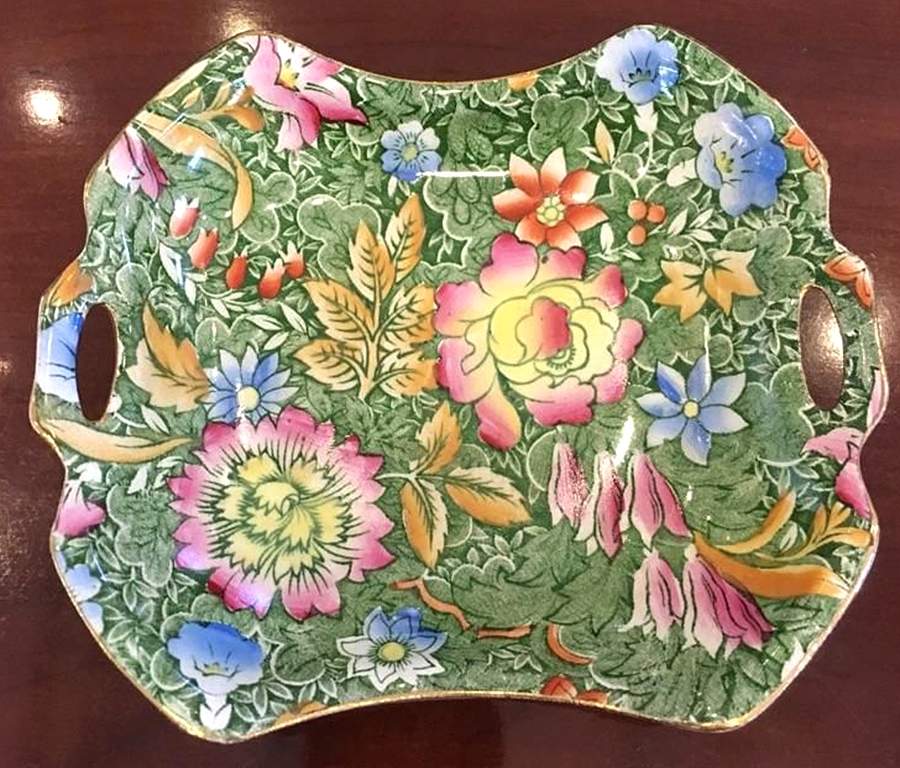 Floral Garden Green 6" Square Nut Dish by Royal Winton-1