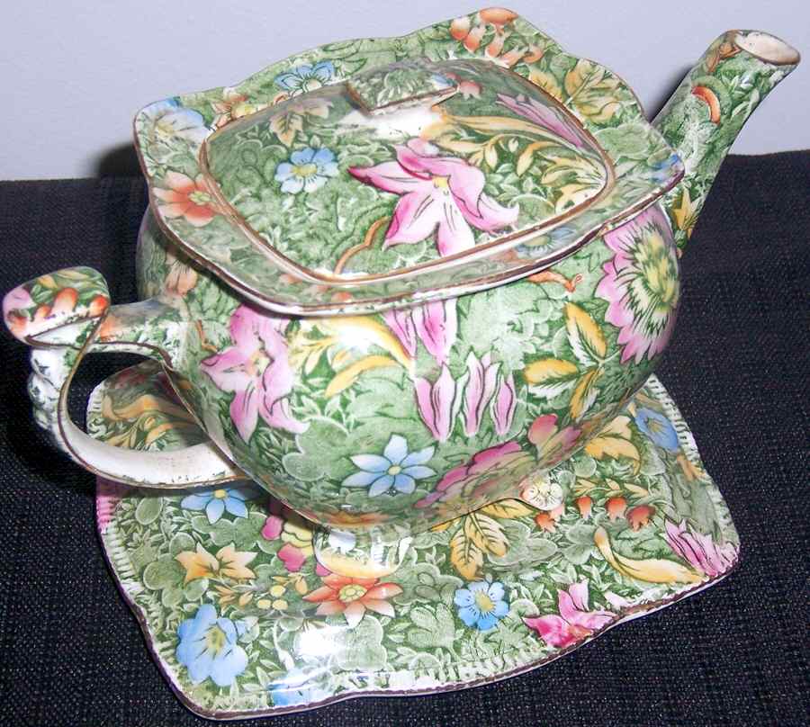 Floral Garden Green Early Athena Teapot & Lid by Royal Winton-1