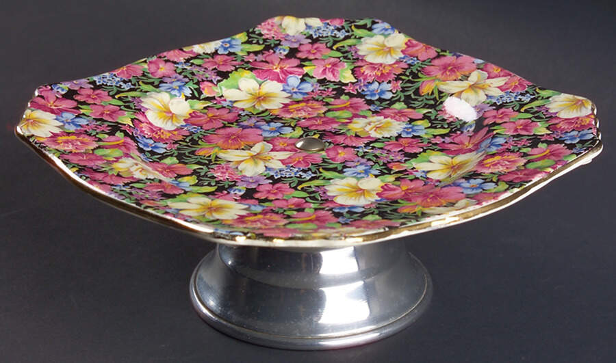 Florence (Disc. 1963) Footed Bon Bon with Metal Stand by Royal Winton-1