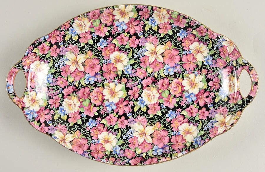 Florence (Disc. 1963) Handled Malta Shape Oval Tray by Royal Winton-1