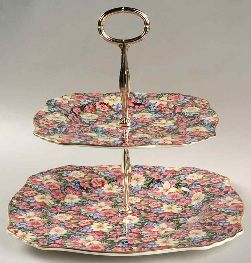 Florence (Earthenware, Circa 1995) 2 Tiered Serving Tray (Dinner & Salad Plate) by Royal Winton-1
