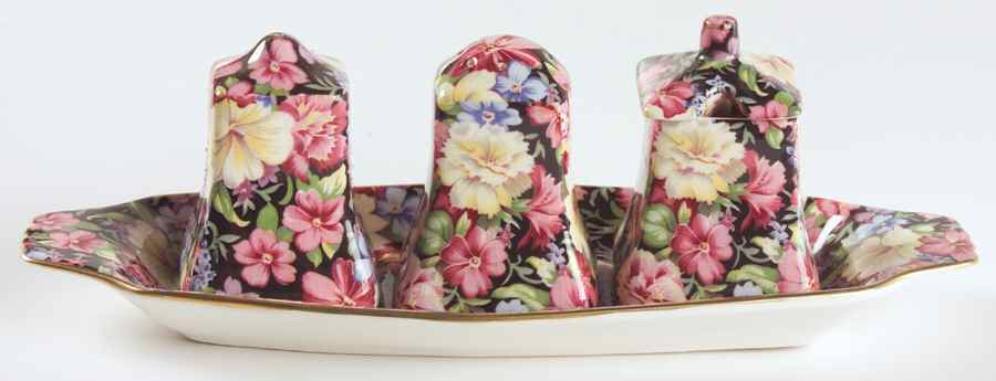 Florence (Earthenware, Circa 1995) Salt & Pepper, Mustard with Lid & Tray by Royal Winton-1