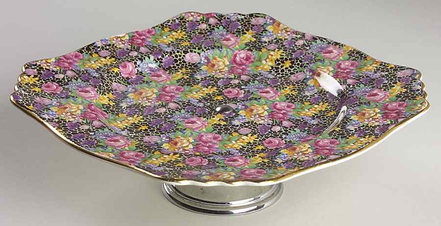 Hazel Footed Cake Plate w/Metal Base by Royal Winton-1