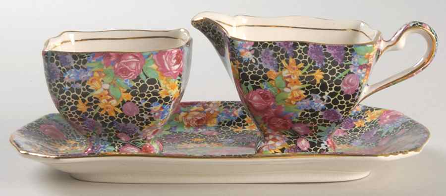 Hazel Creamer & Open Sugar with Tray by Royal Winton-1