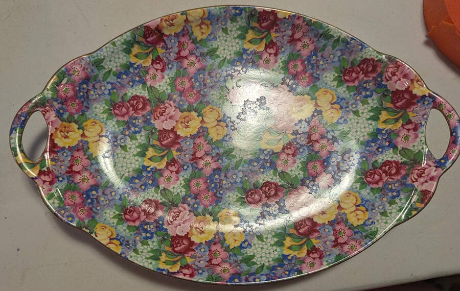 Julia (Disc. 1954) Handled Malta Shape Oval Tray by Royal Winton-1