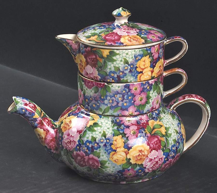 Julia (Disc. 1954) Mini Teapot Stacking Set (Creamer, Sugar) by Royal Winton-1