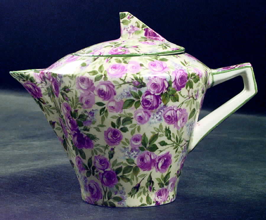 June Roses (Green Trim) Norman Teapot & Lid by Royal Winton-1