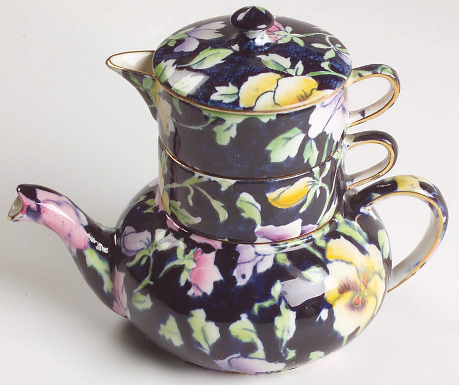 May Festival Cobalt Blue Mini Teapot Stacking Set (Creamer, Sugar) by Royal Winton-1
