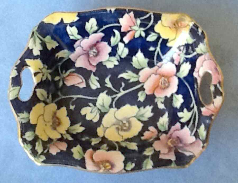 May Festival Cobalt Blue 6" Square Nut Dish by Royal Winton-1