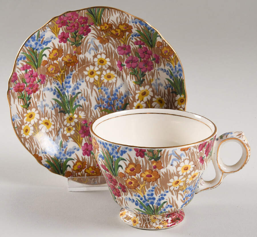 Marguerite (Gold Trim) Footed Cup & Saucer Set by Royal Winton-1