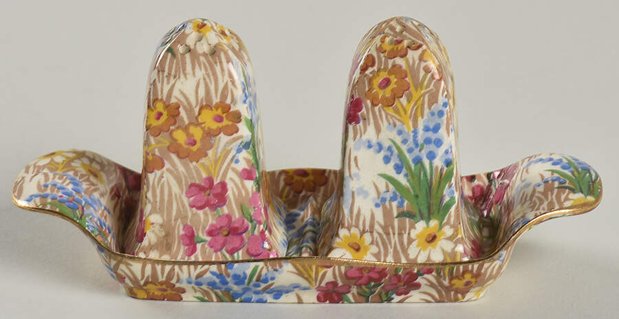 Marguerite (Gold Trim) Acme Salt & Pepper w/Tray Set by Royal Winton-1