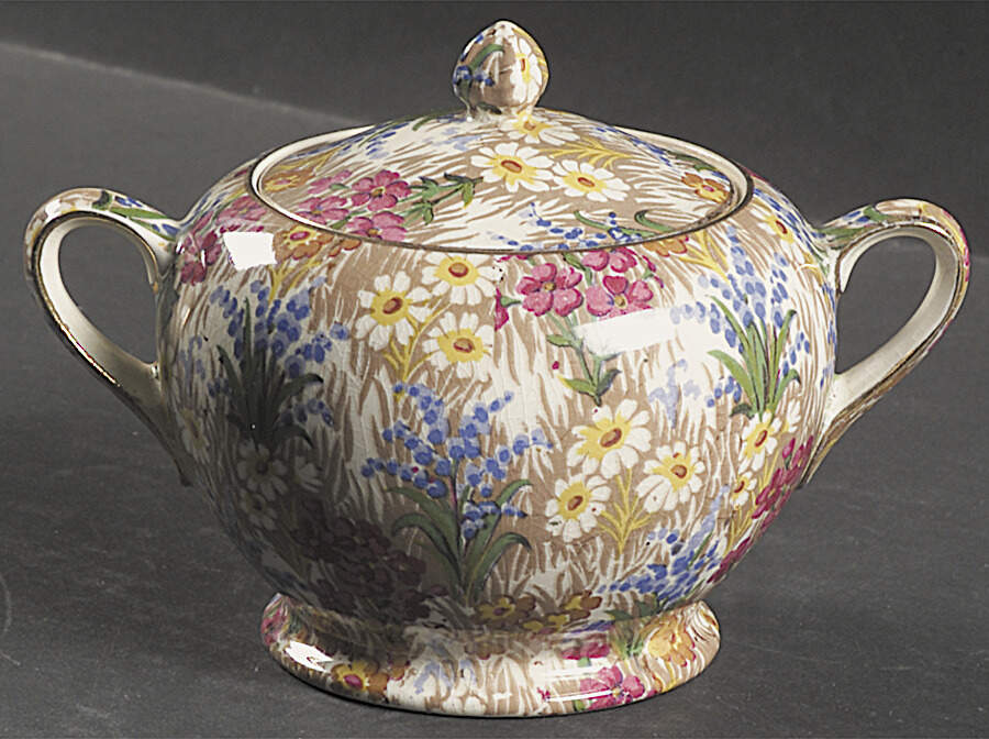 Marguerite (Gold Trim) Sugar Bowl & Lid (Unknown Shape 1) by Royal Winton-1