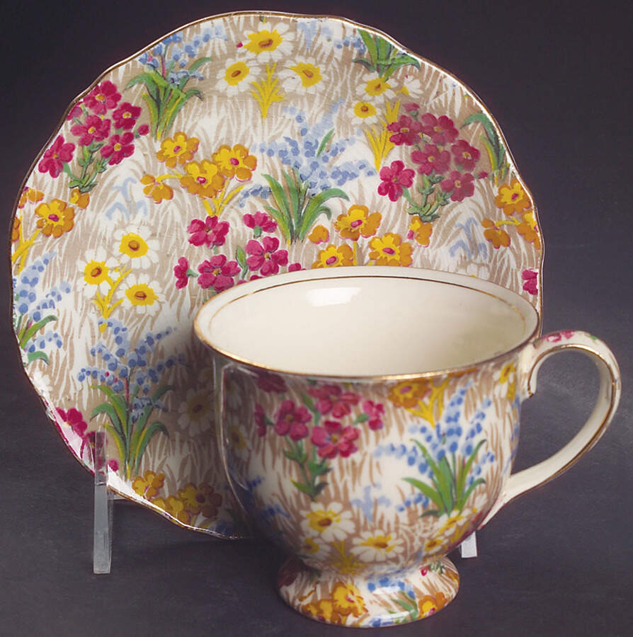 Marguerite (Gold Trim) Footed Cup & Saucer Set by Royal Winton-1