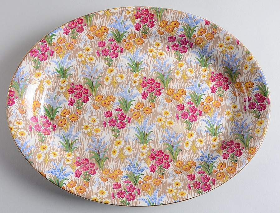 Marguerite (Gold Trim) 12" Oval Serving Platter by Royal Winton-1