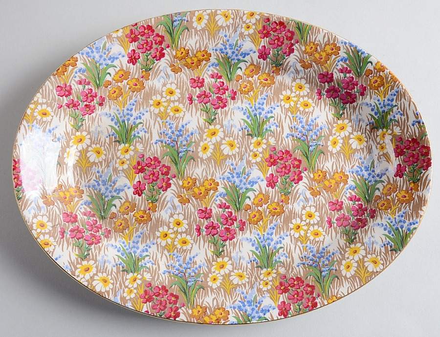 Marguerite (Gold Trim) 11" Oval Serving Platter by Royal Winton-1