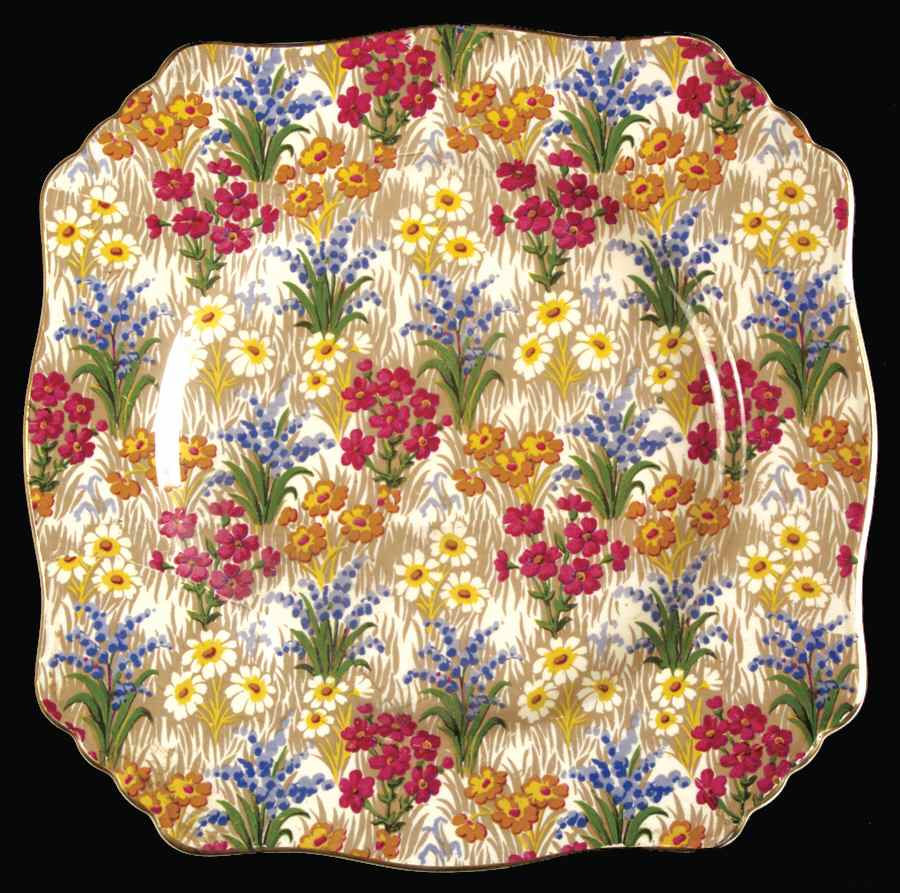 Marguerite (Gold Trim) Square Luncheon Plate by Royal Winton-1