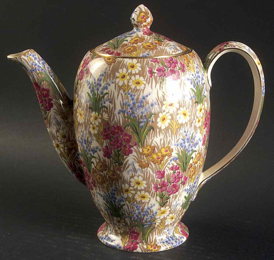 Marguerite (Gold Trim) Albans Shape Coffee Pot & Lid by Royal Winton-1