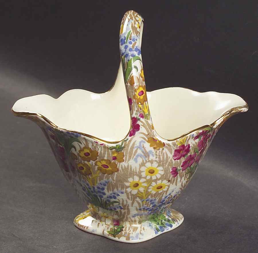 Marguerite (Gold Trim) Rowsley Basket by Royal Winton-1