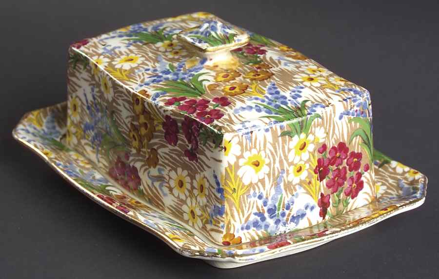 Marguerite (Gold Trim) Covered Butter/Cheese by Royal Winton-1