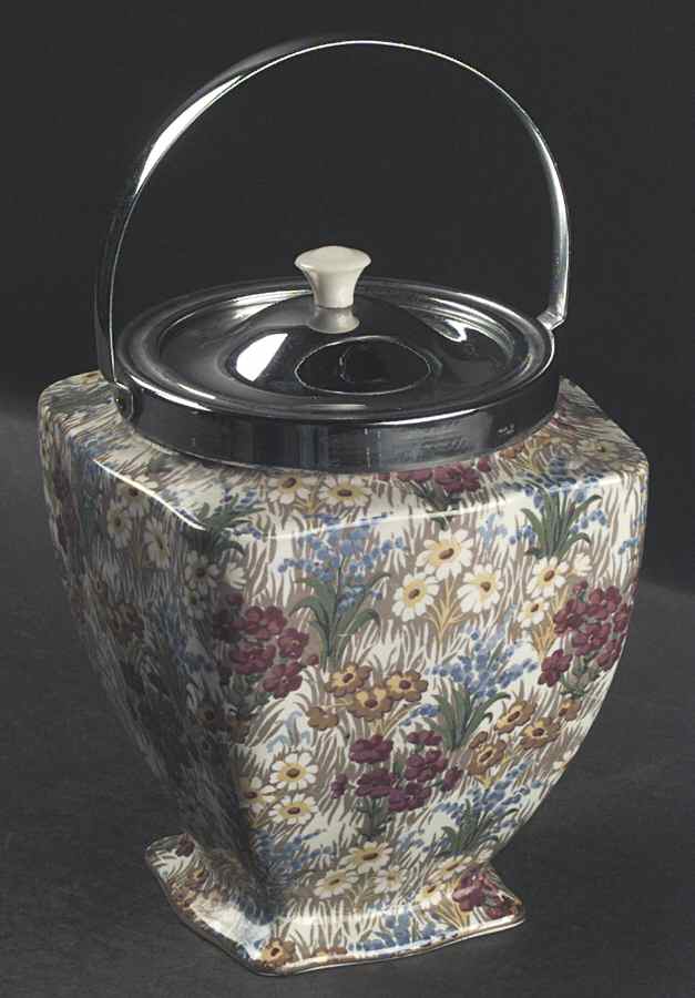 Marguerite (Gold Trim) Biscuit Barrel & Metal Lid by Royal Winton-1
