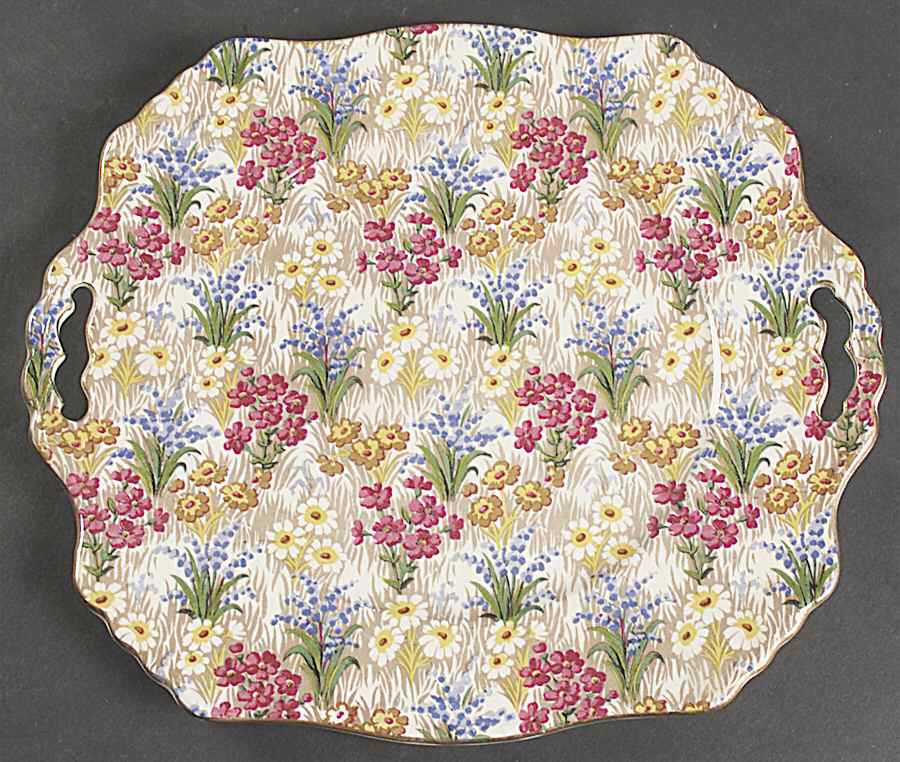 Marguerite (Gold Trim) Square Handled Cake Plate by Royal Winton-1