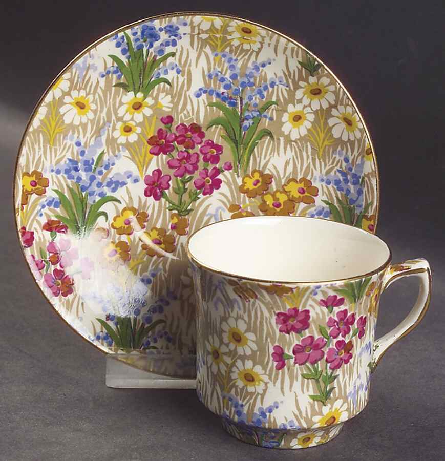 Marguerite (Gold Trim) Flat Demitasse Cup & Saucer Set by Royal Winton-1