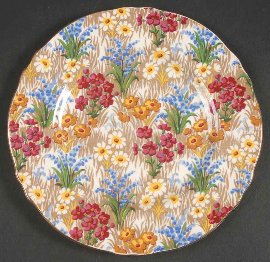 Marguerite (Gold Trim) Dessert/Pie Plate by Royal Winton-1