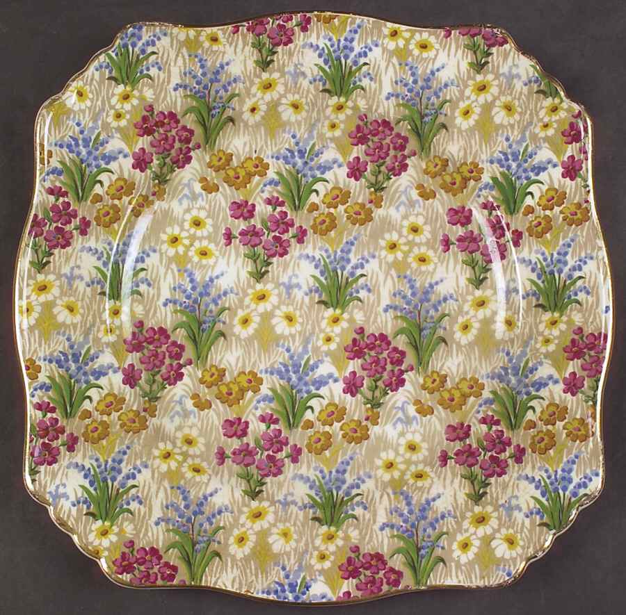 Marguerite (Gold Trim) Square Dinner Plate by Royal Winton-1