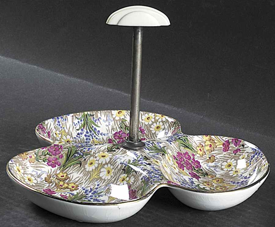 Marguerite (Gold Trim) 3-Part Relish with Center Metal Handle by Royal Winton-1