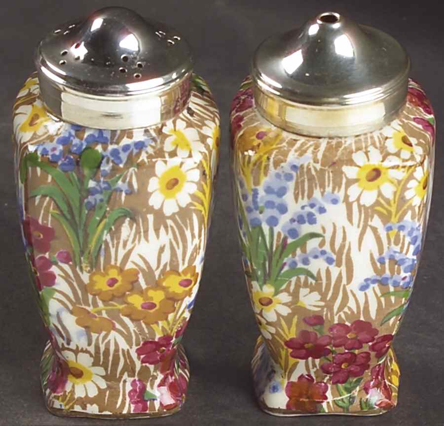Marguerite (Gold Trim) Salt & Pepper Set w/Metal Lids by Royal Winton-1