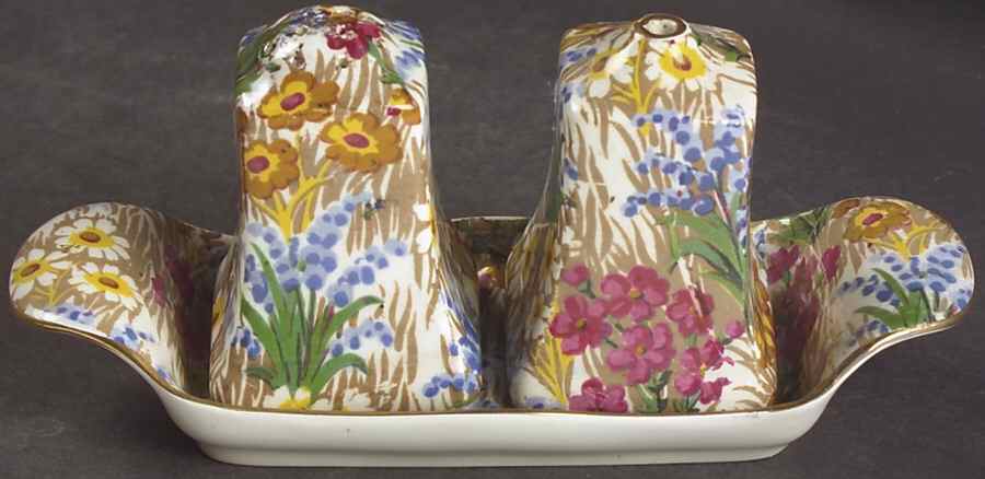 Marguerite (Gold Trim) (3 Pc) Salt & Pepper Tray Set by Royal Winton-1