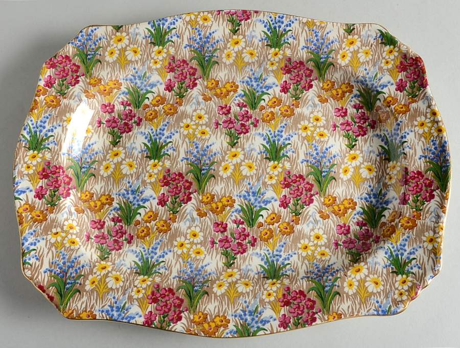 Marguerite (Gold Trim) 12" Rectangular Serving Platter by Royal Winton-1