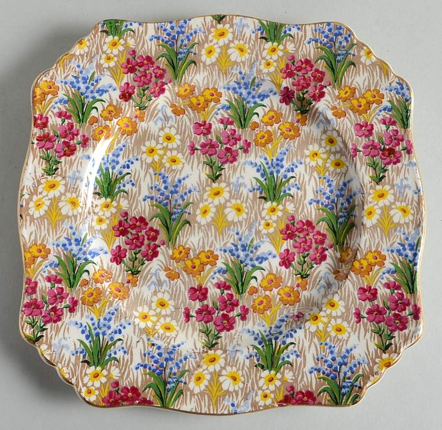Marguerite (Gold Trim) Square Salad Plate by Royal Winton-1