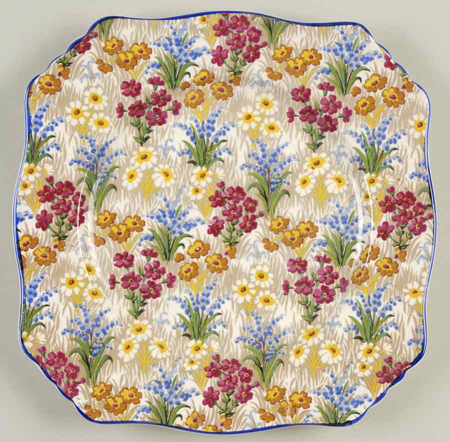Marguerite (Blue Trim) Square Luncheon Plate by Royal Winton-1