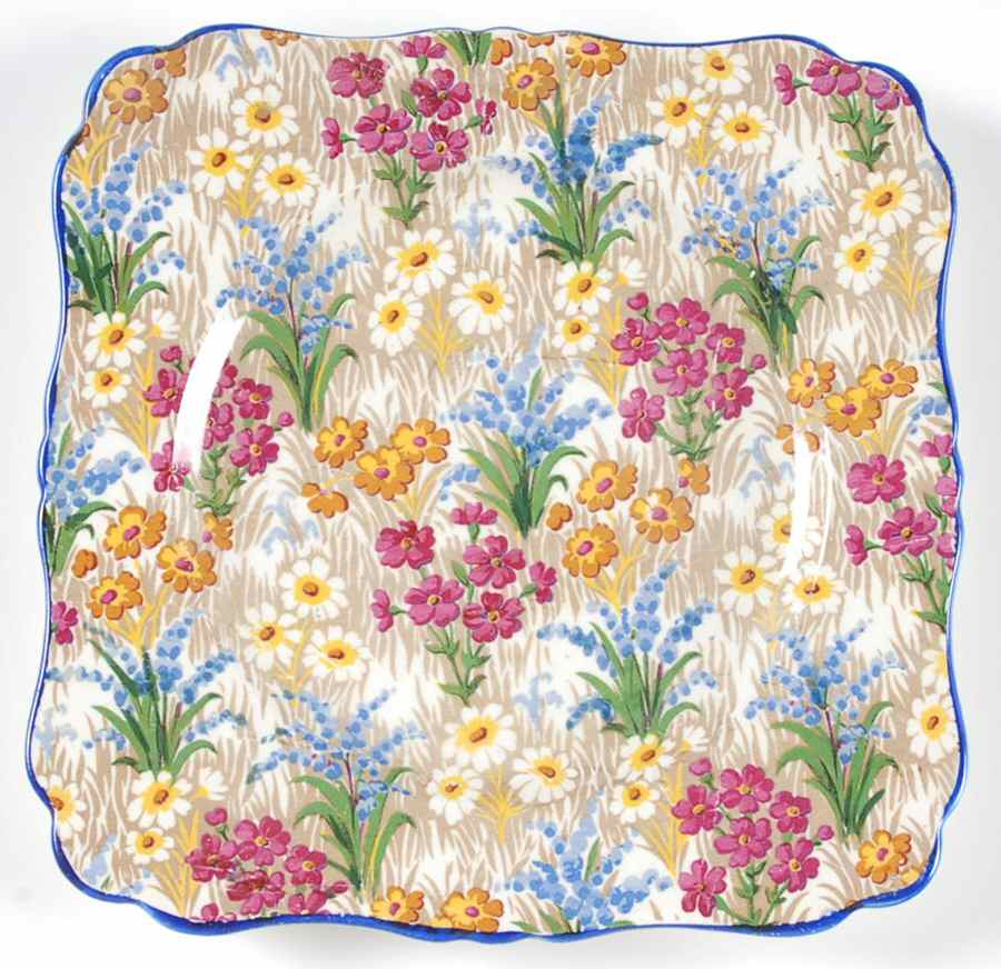 Marguerite (Blue Trim) Square Dessert Plate by Royal Winton-1