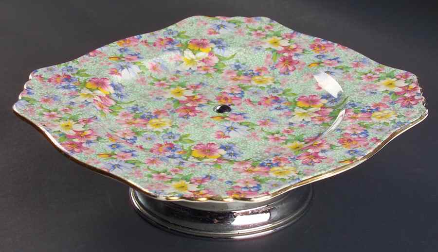 Marion (Older) Footed Cake Plate w/Metal Base by Royal Winton-1