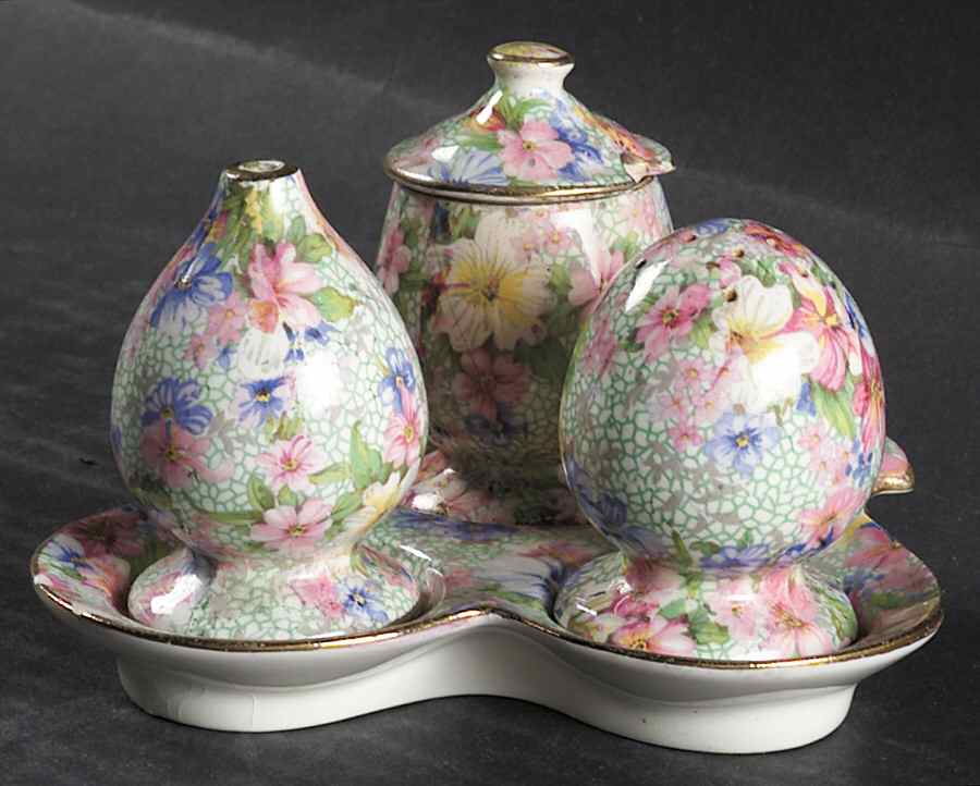 Marion (Older) (3 Piece) Cruet Set with Tray (S&P, Mustard) by Royal Winton-1