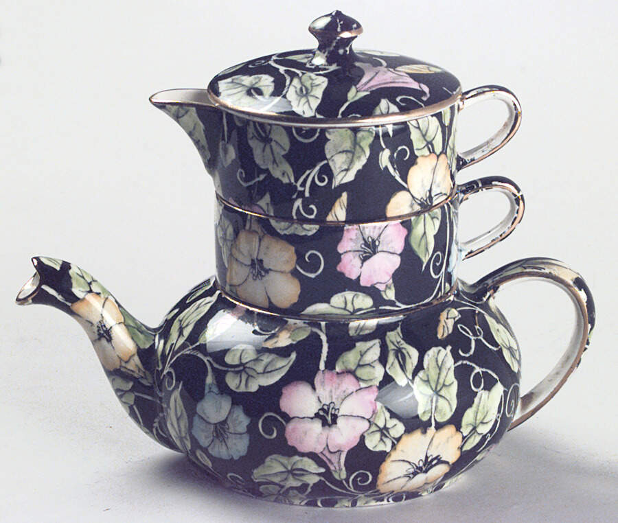 Morning Glory Mini Teapot Stacking Set (Creamer, Sugar) by Royal Winton-1
