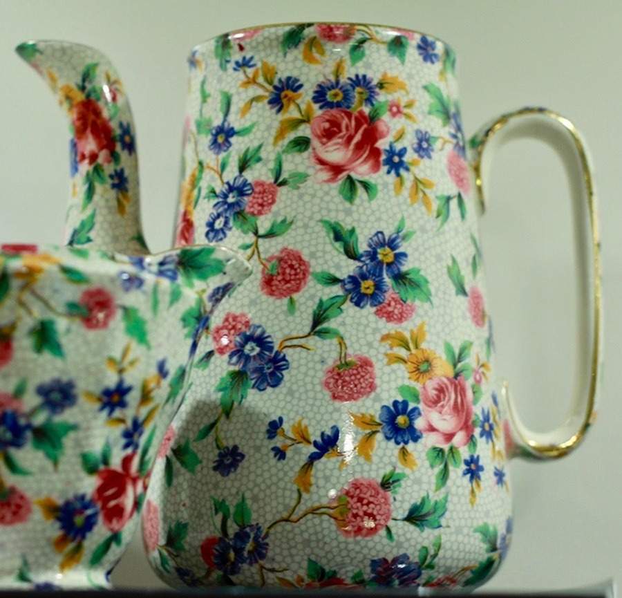 Old Cottage Chintz (Pre 1960, Cream) Countess Coffee Pot No Lid by Royal Winton-1