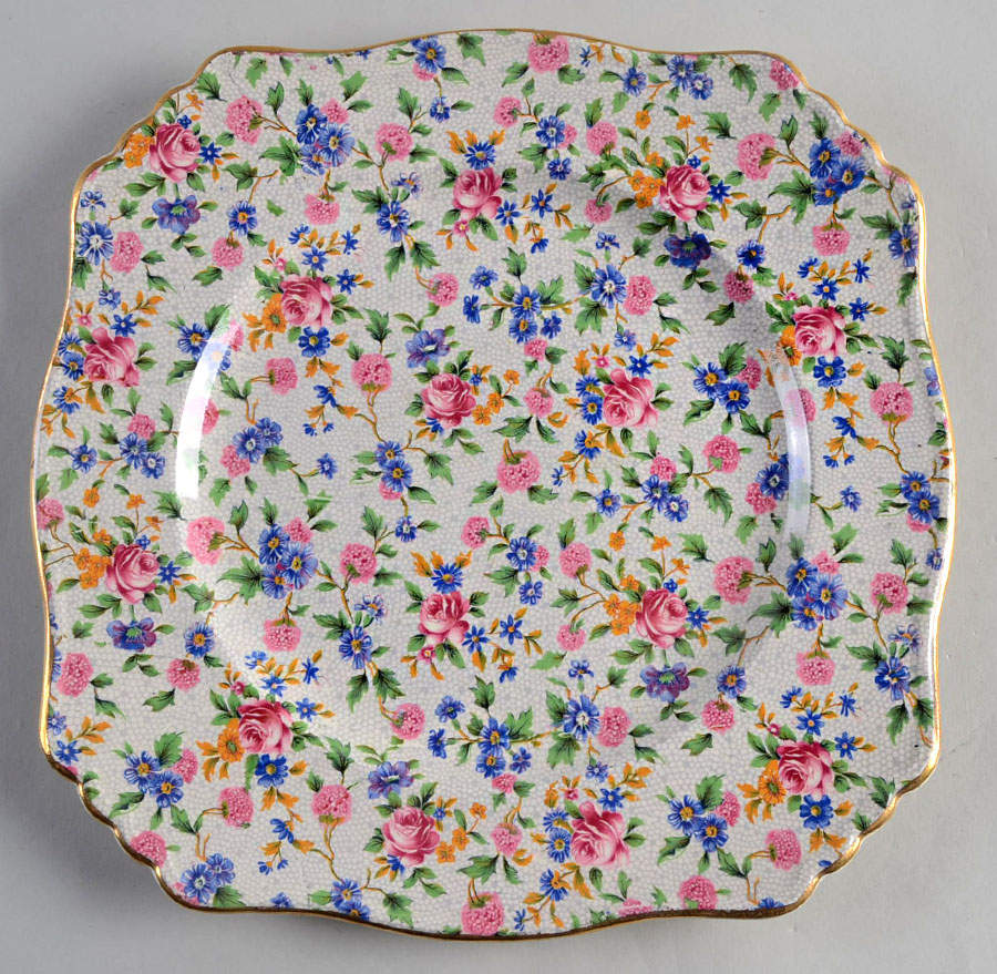 Old Cottage Chintz (Pre 1960, Cream) Square Dinner Plate by Royal Winton-1
