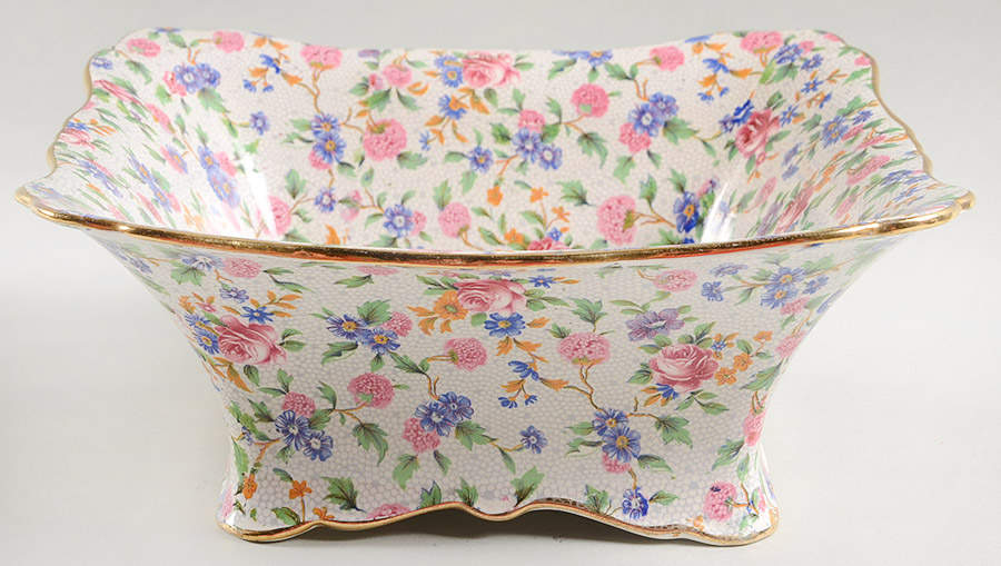 Old Cottage Chintz (Pre 1960, Cream) 8" Square Vegetable Bowl by Royal Winton-1