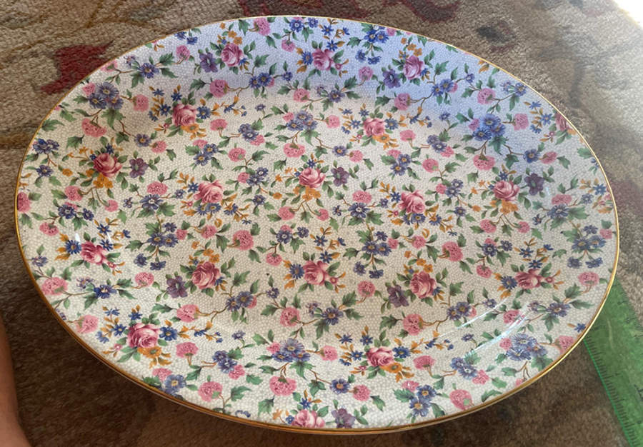 Old Cottage Chintz (Pre 1960, Cream) 14" Oval Serving Platter by Royal Winton-1