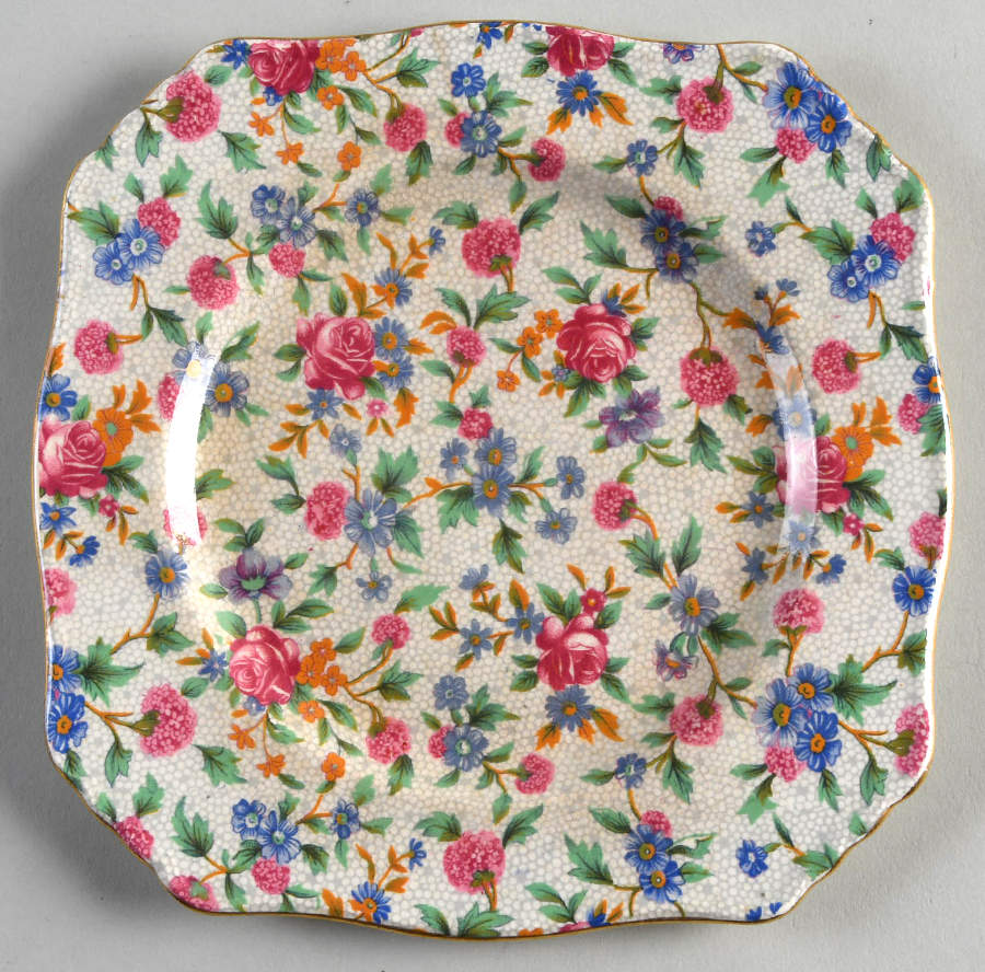 Old Cottage Chintz (Pre 1960, Cream) Square Dessert Plate by Royal Winton-1