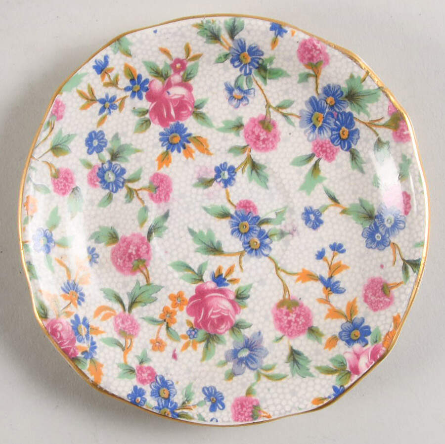 Old Cottage Chintz (Pre 1960, Cream) Saucer for Flat Ascot Demitasse Cup by Royal Winton-1