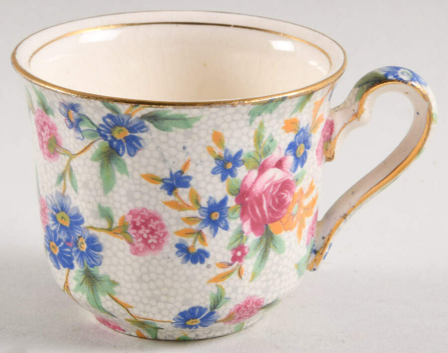 Old Cottage Chintz (Pre 1960, Cream) Ascot Flat Demitasse Cup by Royal Winton-1